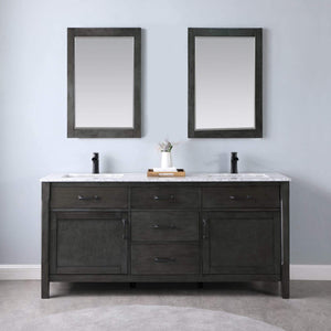 Altair Vanity Altair Maribella 72" Double Bathroom Vanity Set in White or Rust Black Finish and Carrara White Marble Countertop With Mirror