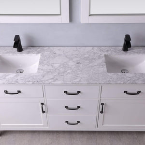 Altair Vanity Altair Maribella 72" Double Bathroom Vanity Set in White or Rust Black Finish and Carrara White Marble Countertop With Mirror