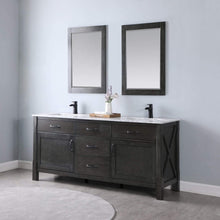 Load image into Gallery viewer, Altair Vanity Altair Maribella 72&quot; Double Bathroom Vanity Set in White or Rust Black Finish and Carrara White Marble Countertop With Mirror