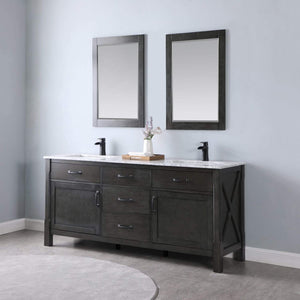 Altair Vanity Altair Maribella 72" Double Bathroom Vanity Set in White or Rust Black Finish and Carrara White Marble Countertop With Mirror