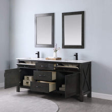 Load image into Gallery viewer, Altair Vanity Altair Maribella 72&quot; Double Bathroom Vanity Set in White or Rust Black Finish and Carrara White Marble Countertop With Mirror