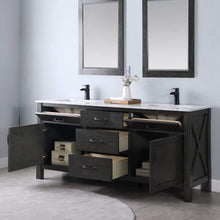 Load image into Gallery viewer, Altair Vanity Altair Maribella 72&quot; Double Bathroom Vanity Set in White or Rust Black Finish and Carrara White Marble Countertop With Mirror