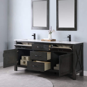 Altair Vanity Altair Maribella 72" Double Bathroom Vanity Set in White or Rust Black Finish and Carrara White Marble Countertop With Mirror