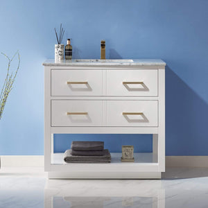 Altair Vanity Altair Remi 36" Single Bathroom Vanity Set in Gray, White or Royal Blue Finish and Carrara White Marble Countertop