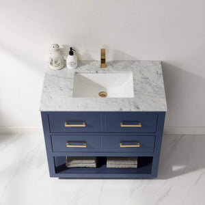 Altair Vanity Altair Remi 36" Single Bathroom Vanity Set in Gray, White or Royal Blue Finish and Carrara White Marble Countertop