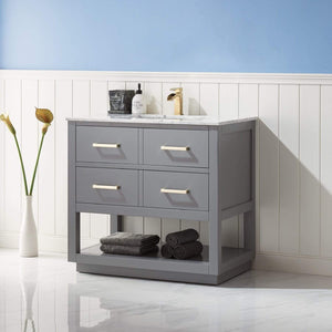 Altair Vanity Altair Remi 36" Single Bathroom Vanity Set in Gray, White or Royal Blue Finish and Carrara White Marble Countertop