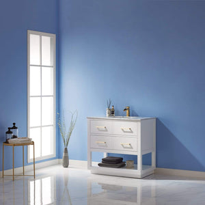 Altair Vanity Altair Remi 36" Single Bathroom Vanity Set in Gray, White or Royal Blue Finish and Carrara White Marble Countertop