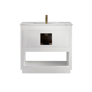 Altair Vanity Altair Remi 36" Single Bathroom Vanity Set in Gray, White or Royal Blue Finish and Carrara White Marble Countertop