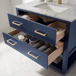 Altair Vanity Altair Remi 36" Single Bathroom Vanity Set in Gray, White or Royal Blue Finish and Carrara White Marble Countertop with Mirror.