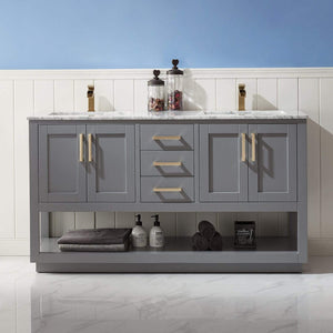 Altair Vanity Altair Remi 60" Double Bathroom Vanity Set in Gray, White or Royal Blue Finish and Carrara White Marble Countertop