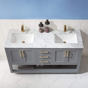 Altair Vanity Altair Remi 60" Double Bathroom Vanity Set in Gray, White or Royal Blue Finish and Carrara White Marble Countertop