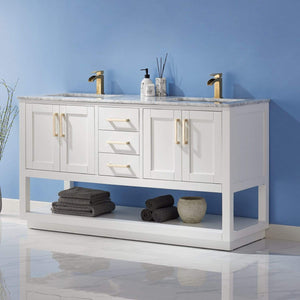 Altair Vanity Altair Remi 60" Double Bathroom Vanity Set in Gray, White or Royal Blue Finish and Carrara White Marble Countertop