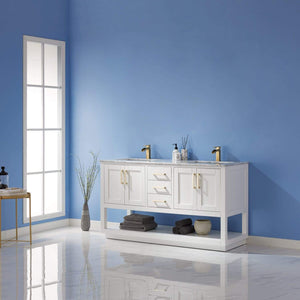 Altair Vanity Altair Remi 60" Double Bathroom Vanity Set in Gray, White or Royal Blue Finish and Carrara White Marble Countertop