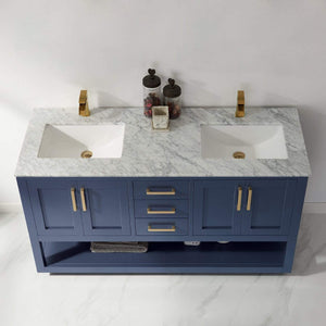 Altair Vanity Altair Remi 60" Double Bathroom Vanity Set in Gray, White or Royal Blue Finish and Carrara White Marble Countertop