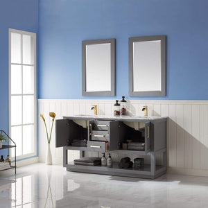 Altair Vanity Altair Remi 60" Double Bathroom Vanity Set in Gray, White or Royal Blue Finish and Carrara White Marble Countertop with Mirror