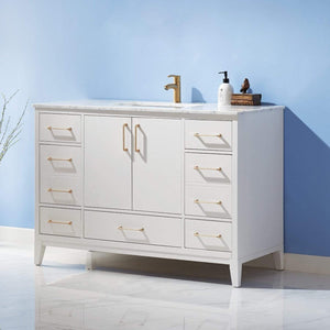 Altair Vanity Altair Sutton 48" Single Bathroom Vanity Set in White, Gray or Royal Green Finish and Carrara White Marble Countertop