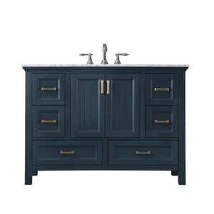 Altair Vanity Classic Blue Finish Altair Isla 48" Single Bathroom Vanity Set in Classic Blue, Gray or White Finish and Carrara White Marble Countertop