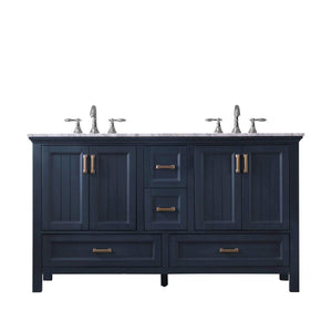 Altair Vanity Classic Blue Finish Altair Isla 60" Double Bathroom Vanity Set in Classic Blue, Gray or White Finish and Carrara White Marble Countertop