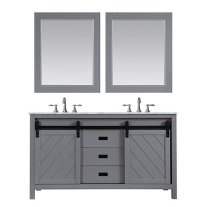 Altair Vanity Gray Finish Altair Kinsley 60" Double Bathroom Vanity Set in Gray or White Finish and Carrara White Marble Countertop with Mirror