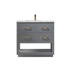 Altair Vanity Gray Finish Altair Remi 36" Single Bathroom Vanity Set in Gray, White or Royal Blue Finish and Carrara White Marble Countertop