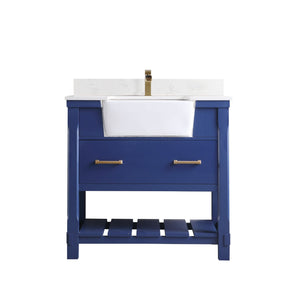 Altair Vanity Jewelry Blue Finish Altair Georgia 36" Single Bathroom Vanity Set in Jewelry Blue or White and Composite Carrara White Stone Top with White Farmhouse Basin