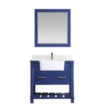 Load image into Gallery viewer, Altair Vanity Jewelry Blue Finish Altair Georgia 36&quot; Single Bathroom Vanity Set in Jewelry Blue or White and Composite Carrara White Stone Top with White Farmhouse Basin with Mirror