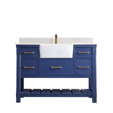 Load image into Gallery viewer, Altair Vanity Jewelry Blue Finish Altair Georgia 48&quot; Single Bathroom Vanity Set in Jewelry Blue or White and Composite Carrara White Stone Top with White Farmhouse Basin