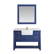 Load image into Gallery viewer, Altair Vanity Jewelry Blue Finish Altair Georgia 48&quot; Single Bathroom Vanity Set in Jewelry Blue or White and Composite Carrara White Stone Top with White Farmhouse Basin With Mirror