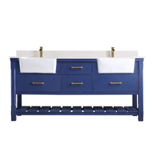 Load image into Gallery viewer, Altair Vanity Jewelry Blue Finish Altair Georgia 72&quot; Double Bathroom Vanity Set in Jewelry Blue or White and Composite Carrara White Stone Top with White Farmhouse Basin