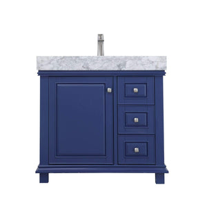 Altair Vanity Jewelry Blue Finish Altair Jardin 36" Single Bathroom Vanity Set in Jewelry Blue or White Finish and Carrara White Marble Countertop