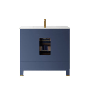 Altair Vanity Royal Blue Finish Altair Jackson 36" Single Bathroom Vanity Set in Royal Blue and Composite Carrara White Stone Countertop