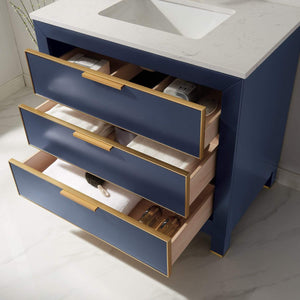 Altair Vanity Royal Blue Finish Altair Jackson 36" Single Bathroom Vanity Set in Royal Blue and Composite Carrara White Stone Countertop
