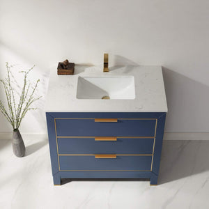 Altair Vanity Royal Blue Finish Altair Jackson 36" Single Bathroom Vanity Set in Royal Blue and Composite Carrara White Stone Countertop