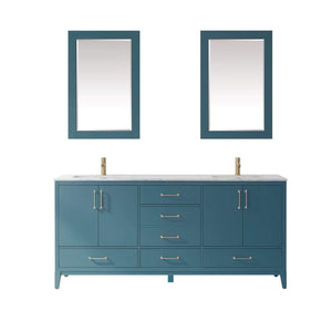 Altair Vanity Royal Green Finish Altair Sutton 72" Double Bathroom Vanity Set in White, Gray or Royal Green Finish and Carrara White Marble Countertop with Mirror