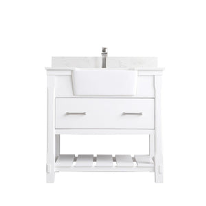 Altair Vanity White Finish Altair Georgia 36" Single Bathroom Vanity Set in Jewelry Blue or White and Composite Carrara White Stone Top with White Farmhouse Basin