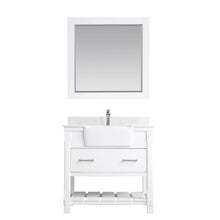 Load image into Gallery viewer, Altair Vanity White Finish Altair Georgia 36&quot; Single Bathroom Vanity Set in Jewelry Blue or White and Composite Carrara White Stone Top with White Farmhouse Basin with Mirror
