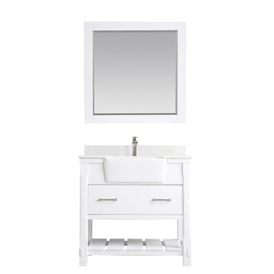 Altair Vanity White Finish Altair Georgia 36" Single Bathroom Vanity Set in Jewelry Blue or White and Composite Carrara White Stone Top with White Farmhouse Basin with Mirror