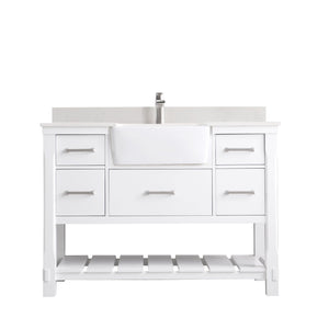 Altair Vanity White Finish Altair Georgia 48" Single Bathroom Vanity Set in Jewelry Blue or White and Composite Carrara White Stone Top with White Farmhouse Basin