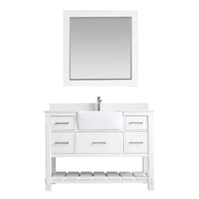 Load image into Gallery viewer, Altair Vanity White Finish Altair Georgia 48&quot; Single Bathroom Vanity Set in Jewelry Blue or White and Composite Carrara White Stone Top with White Farmhouse Basin With Mirror