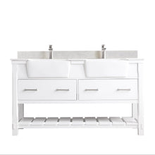 Load image into Gallery viewer, Altair Vanity White Finish Altair Georgia 60&quot; Double Bathroom Vanity Set in Jewelry Blue or White and Composite Carrara White Stone Top with White Farmhouse Basin