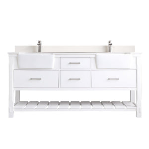 Altair Vanity White Finish Altair Georgia 72" Double Bathroom Vanity Set in Jewelry Blue or White and Composite Carrara White Stone Top with White Farmhouse Basin