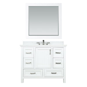 Altair Vanity White Finish Altair Isla 42" Single Bathroom Vanity Set in White and Carrara White Marble Countertop with Mirror