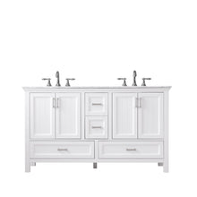 Load image into Gallery viewer, Altair Vanity White Finish Altair Isla 60&quot; Double Bathroom Vanity Set in Classic Blue, Gray or White Finish and Carrara White Marble Countertop