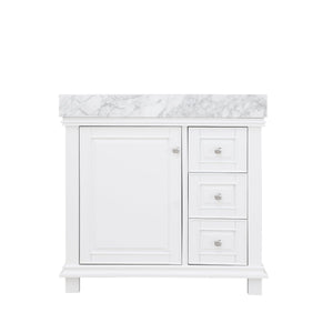 Altair Vanity White Finish Altair Jardin 36" Single Bathroom Vanity Set in Jewelry Blue or White Finish and Carrara White Marble Countertop