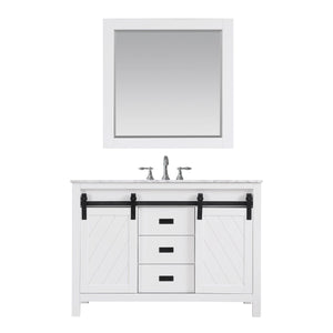 Altair Vanity White Finish Altair Kinsley 48" Single Bathroom Vanity Set in Gray or White Finish and Carrara White Marble Countertop with Mirror