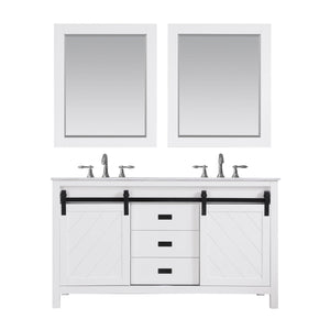 Altair Vanity White Finish Altair Kinsley 60" Double Bathroom Vanity Set in Gray or White Finish and Carrara White Marble Countertop with Mirror