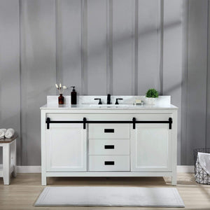 Altair Vanity White Finish Altair Kinsley 60" Single Bathroom Vanity Set in White and Carrara White Marble Countertop