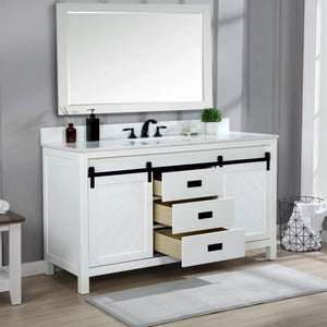 Altair Vanity White Finish Altair Kinsley 60" Single Bathroom Vanity Set in White and Carrara White Marble Countertop with Mirror