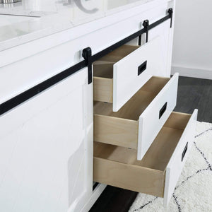 Altair Vanity White Finish Altair Kinsley 72" Double Bathroom Vanity Set in White and Carrara White Marble Countertop