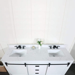 Altair Vanity White Finish Altair Kinsley 72" Double Bathroom Vanity Set in White and Carrara White Marble Countertop